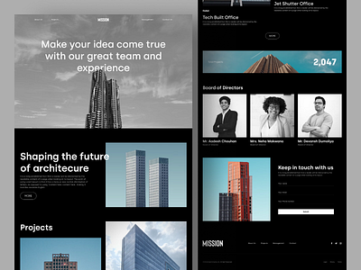 MISSION - Architectural Agency Landing Page 999watt about us architecture black company construction design footer grey hero header images mission one page site projects ui unsplash ux web white