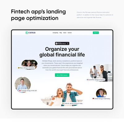 Fintech app's landing page optimization fintech signup