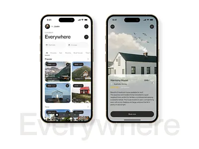 Rent App airbnb app clean ui design house for rent ios iphone minimalism mobile rent app rental rental app simple ui ui ux