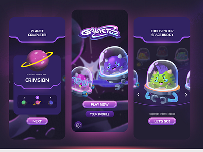 Galactuz NFT Game Design alien blockchain branding character design galaxy game game art game design game interface game ui illustration mobile monster nft character nft game rocket ufo ui website