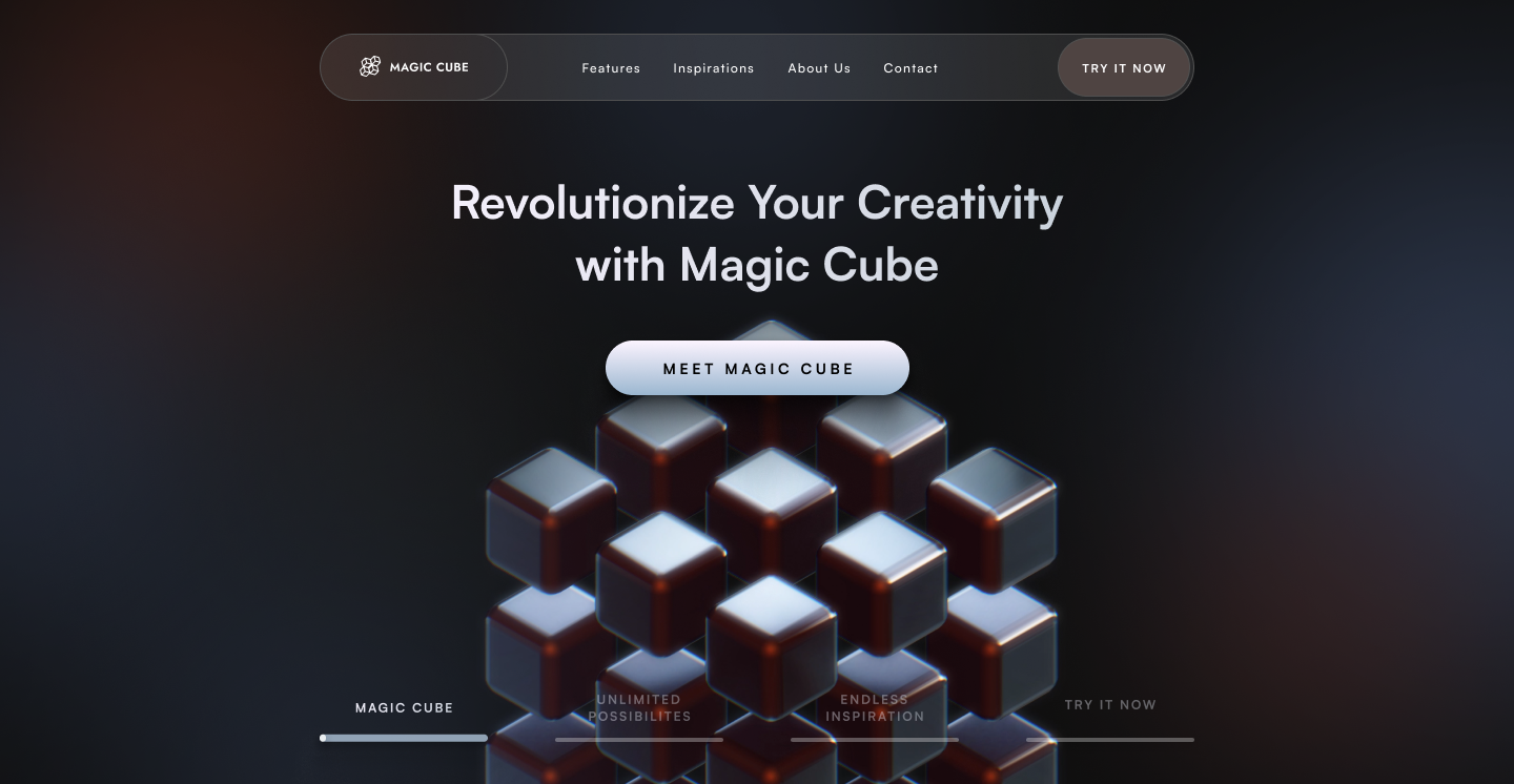Product landing page with 3d animation 3d branding dark mode product product design ui ux