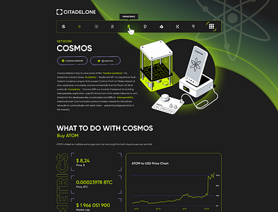 Page design for Cosmos Network branding design landing page ui ux
