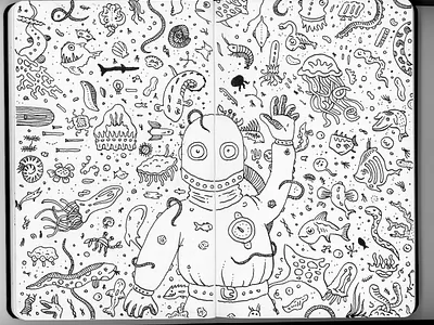 Sea creatures with Don illustration ink pen sea sea creatures