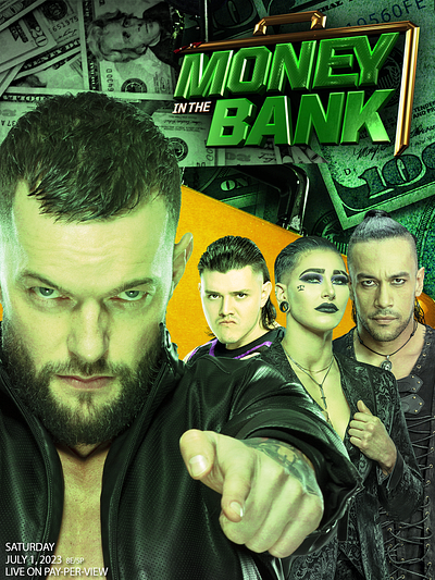 Money in the Bank branding damian priest design dominik mysterio edge finn balor graphic design illustration judgment day ladder logo mitb mitb 2023 money in the bank pro wrestling rhea ripley wrestling wwe