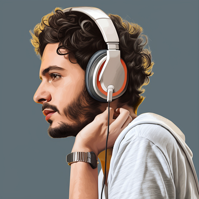 Music listener attractive bearded bright colors catchy design illustration man music music listening povitive young