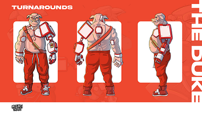 DUKE TURNAROUNDS cartoon cartoon illustration cartooning character art character artist character design concept artist concept design cyberpunk cyberpunk art design illustration pig procreate sci fi sci fi art sci fi concept art turnarounds visdev visual development