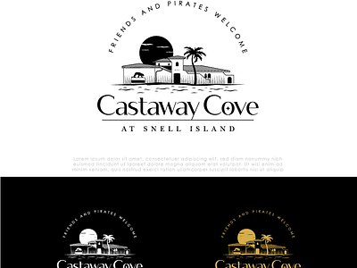 Castaway Cove Logo beach cove hotel island logo logo design ocean palm tree rustic sun vacation vintage