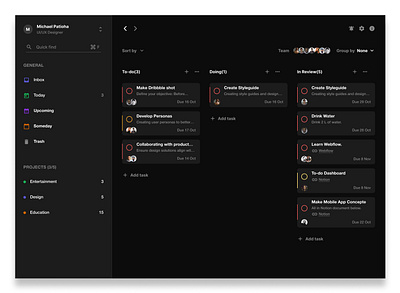 To-do Dashboard Concepte clean dark mode dashboard design figma project project manager task ui ux