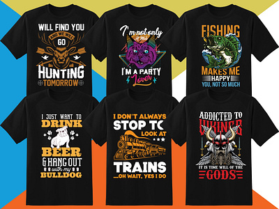 T-Shirt Designs Bundle bundle design fishing graphic design hunting illustration tshirt typography vector