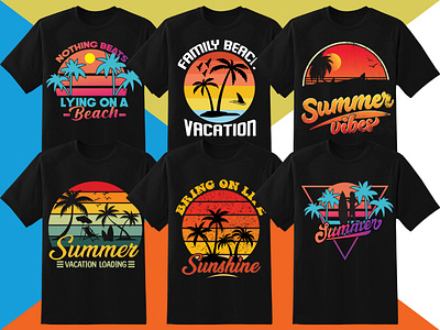 Summer T-Shirt Designs Bundle bundle design graphic design illustration logo lover merchbyamazon pod retro sea summer tshirt typography vector