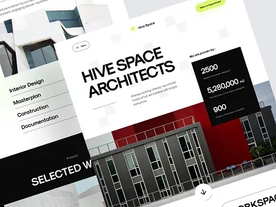 Hive Space - Architectural Agency Landing Page architect architecture architecture agency architecture design architecture web building clean construction homepage landing page minimalist modern property ui ux web web design website website design