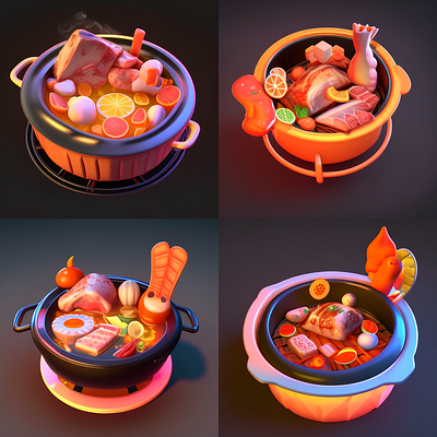 Midjourney-AI-Chinese Food Hotpot 3d illustration material