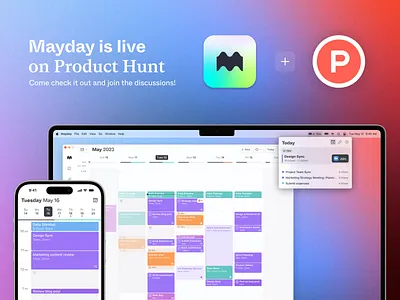 Mayday is now on Product Hunt calendar event cards events ios macos native app product hunt schedule timeline ui