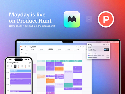 Mayday is now on Product Hunt calendar event cards events ios macos native app product hunt schedule timeline ui