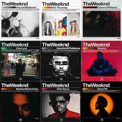 The Weeknd albums in the style of the Trilogy mixtapes album art branding cover art coverart design digital art music art music promo photo editing photoshop the weeknd