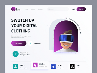 Scrab Website arvr design branding color schemes dashboard design. flat design futuristic graphicdesign homepage illustration landingpage minimalism motiondesign nft responsive design typography ui ux visualdesign web3 webdesign