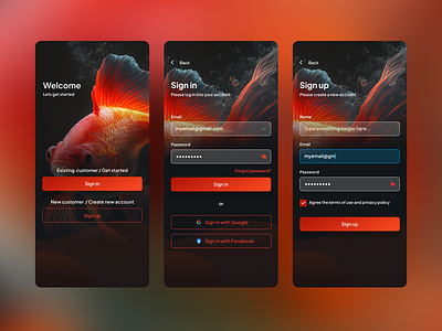 Sign In Screens for Mobile App aplication app branding concept design dribbble dur durk fish login mobile mobile app password sign in sign up signin ui ux ux ui web