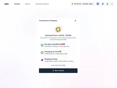 Bridge: Transaction in Progress blockchain bridge crypto in progress steps transaction ui web web3