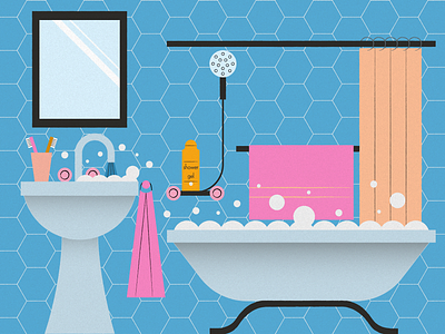 Interiors | Bathroom in the evening bathroom illustration concept design editorial geometric illustration graphic design home illustration illustration interior illustration vector