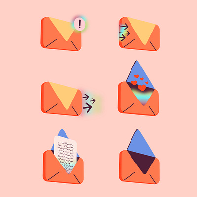 Vector 3d envelope orange mail icon set 3d design email 3d envelope icon graphic design holographic elements icon set illustration vector