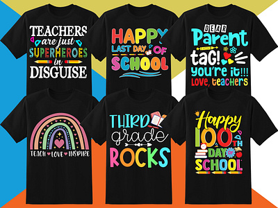 T-Shirt Designs Bundle 100dayschool app branding bundle colorfull design graphic design illustration inspair logo merchbyamazon mockup school teach teacher tshirt typography ui ux vector