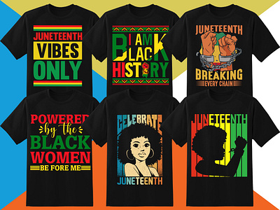 Juneteenth T-Shirt Design Bundle app blackhistory blacklivesmatters blackwomen branding bundle design graphic design illustration june juneteenth logo merchbyamazon pod tshirt typography ui ux vector vibes