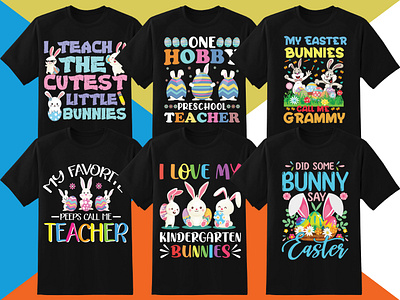 Easter T-Shirt Designs Bundle bundle bunnis design easter funny graphic design hobby illustration logo merchbyamazon pod rabit school teacher tshirt typography vector