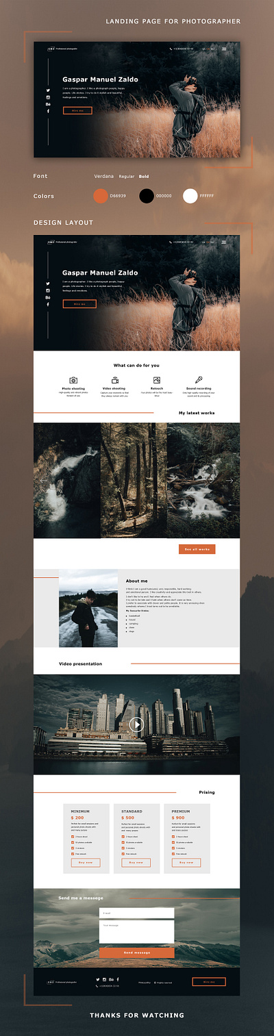 Landing page for photographer animation development landing page logo motion graphics photographer site design ui web design