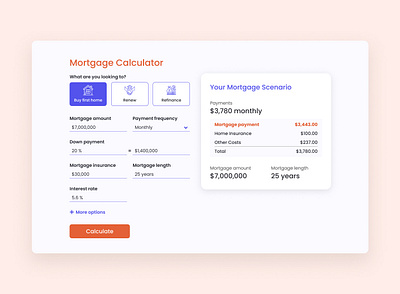 Mortgage Calculator app calculator dailyui mortgage calculator real estate ui ui design uichallenge web webdesign