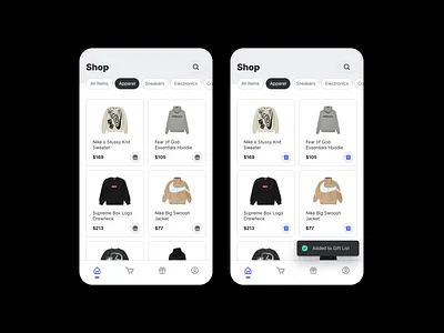 Gift List ecommerce mobile