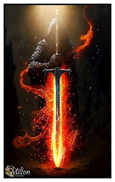 Sword of fire digital fantasy fire sword warrior