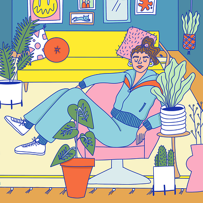 Plant lady color design flat illustration