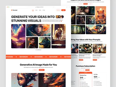 Bayangin - AI Image Generator Landing Page adobe firefly ai ai art ai image art ai art generator artificial intellegent clean design firefly generative art gerative image image ai landing page midjourney text to image ui web website