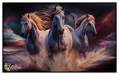 3 White Horses art digital horses oil painting race white