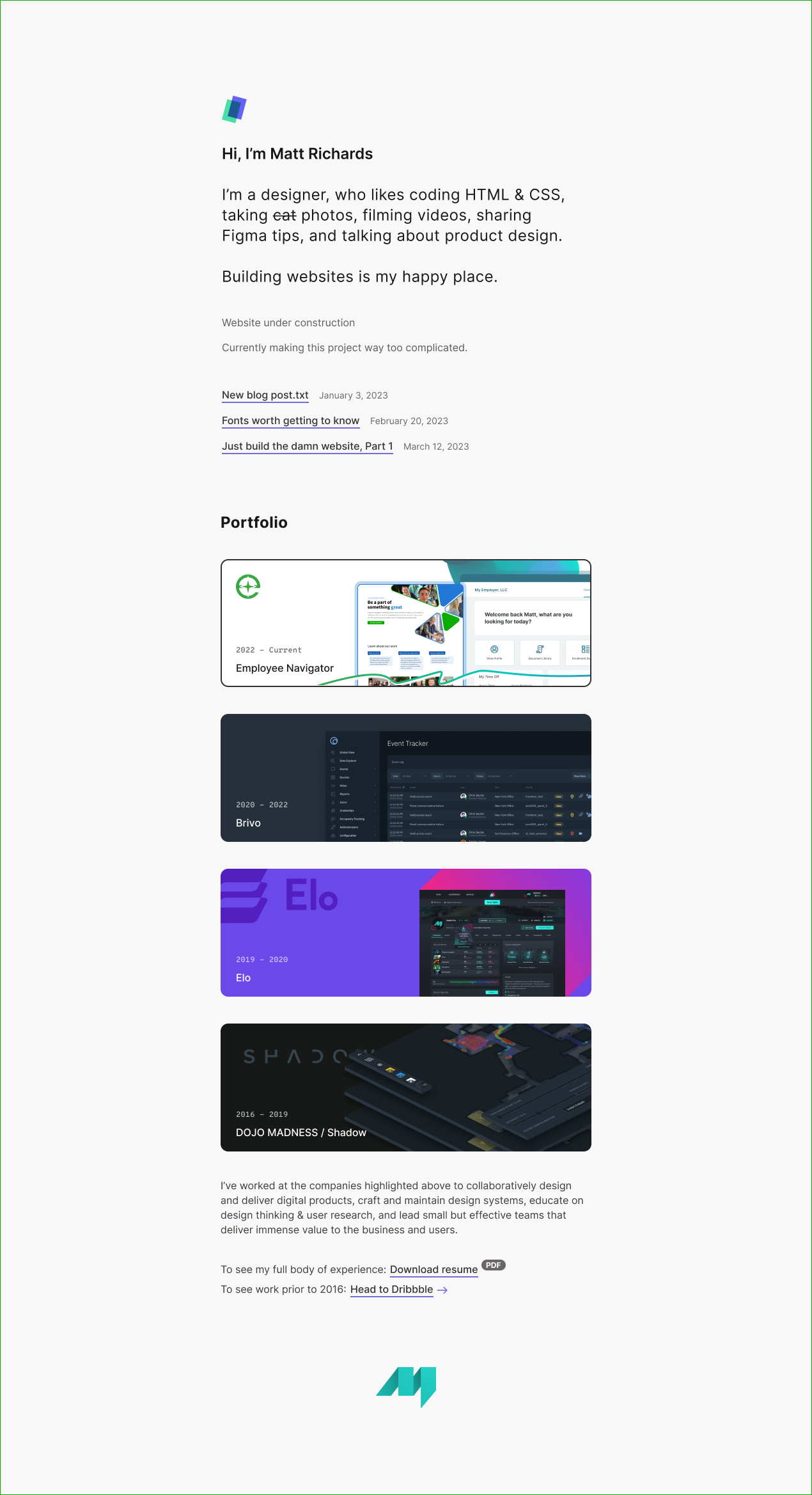 Portfolio 2023 Redesign blogs designer portfolio gallery inter minimal portfolio thick underline typography