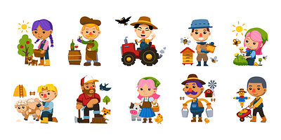 Cute Farmer Illustration Set animal cartoon character design illustration kid illustration vector