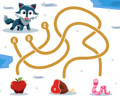 Cute Animal Food Maze animal cartoon character education illustration vector