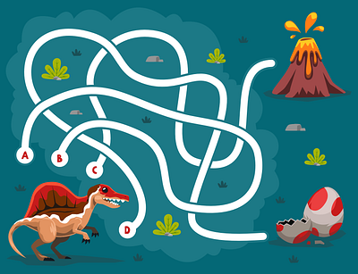 Cute Dinosaur Maze animal cartoon character education illustration vector