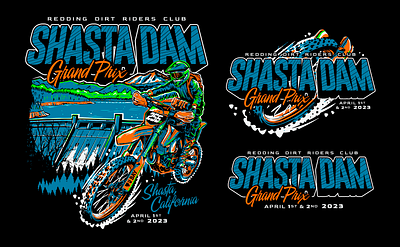 Shasta Dam Grand Prix branding design dirtbike drawing graphic design illustration logo motocross motorsports screenprint