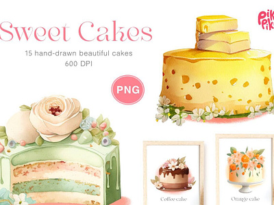 Sweet Floral Cakes cake design graphic design hand drawn illustration sweet floral cakes watercolor