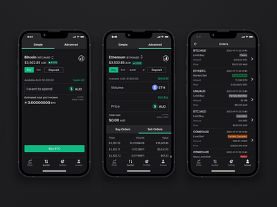 Buy/Sell app buy chart crypto dark mode design interface ios mobile sell table trade ui web