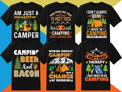 Camping T-Shirt Designs Bundle bundle camping camplover design graphic design illustration logo mockup travellover tshirt typography vector