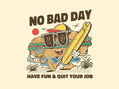 No Bad Day beach branding cartoon character design design graphic design illustration mascotdesign surf vintage
