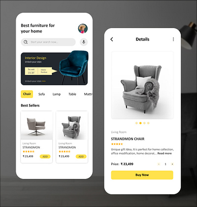 Furniture App UI app design figma illustration logo ui uiux uiux design