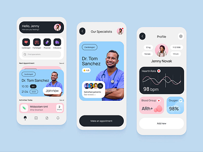 Medical App 👩🏻‍⚕️ animation app clean covid design doctor health healthcare heart hospital med medical medical app medicine minimal mobile ui user interface ux