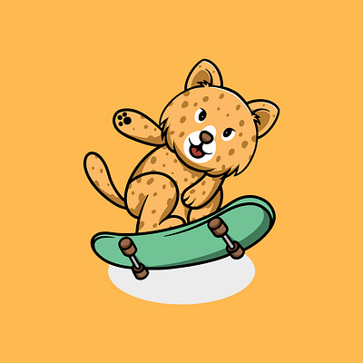 Cute Baby Leopard Playing Skateboard branding graphic design skateboard lifestyle ui