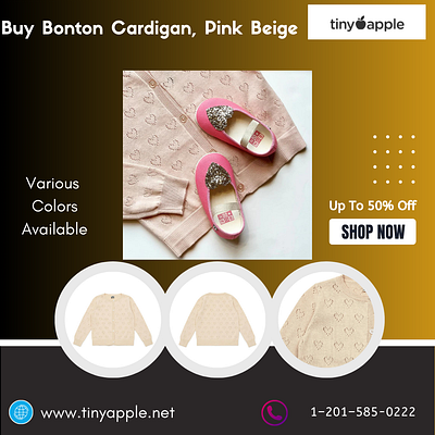 Buy Bonton Cardigan, Pink Beige | Tiny Apple