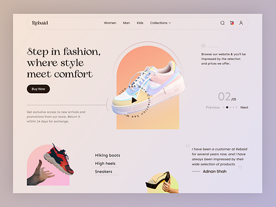 E-commerce Landing Page cart clean creative design details fashion header home landing page minimal online shop product professional purchase shoe shop shopping store web design website