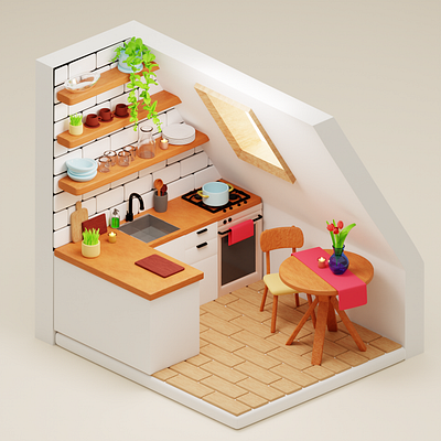 3d cozy kitchen