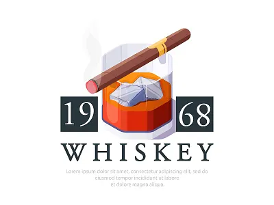 whiskey with ice 3d branding cartoon cigar concept design graphic design ice icon illustration isometric logo vector web whiskey
